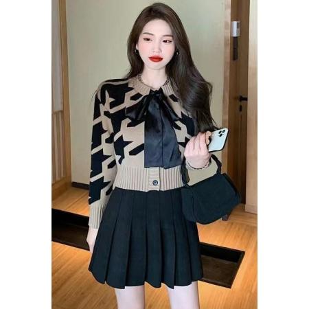 FA53799# 丝光棉温柔风奶牛纹提花针织开衫秋款小香风长袖短款毛衣 服裝批發女裝批發服飾貨源