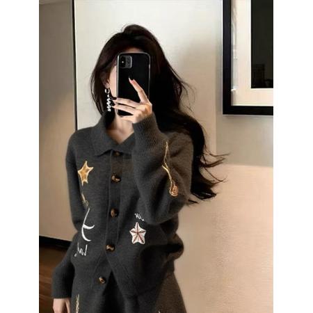 FA53802# 慵懒风休闲灰色针织套装初冬小个子穿搭女新款上衣裤子两件套 服裝批發女裝批發服飾貨源