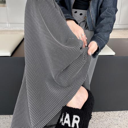 FA53819# 复古格子阔腿裤女春秋新款高腰显瘦宽松休闲百搭直筒拖地裤裙子 服裝批發女裝批發服飾貨源