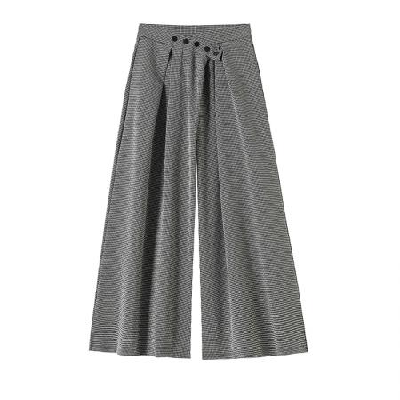 FA53819# 复古格子阔腿裤女春秋新款高腰显瘦宽松休闲百搭直筒拖地裤裙子 服裝批發女裝批發服飾貨源