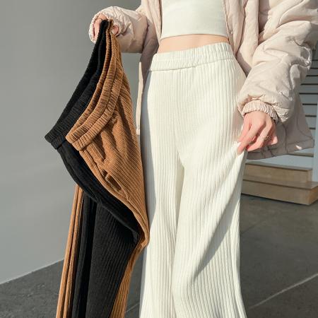 FA53823# 木耳边灯芯绒微喇裤子女秋冬新款加厚条绒软糯休闲花边拼接拖地裤 服裝批發女裝批發服飾貨源
