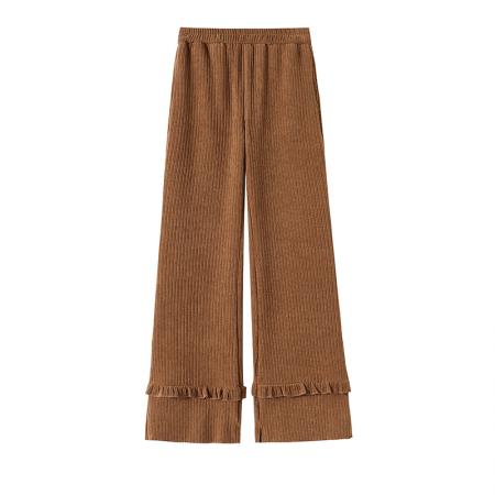 FA53823# 木耳边灯芯绒微喇裤子女秋冬新款加厚条绒软糯休闲花边拼接拖地裤 服裝批發女裝批發服飾貨源