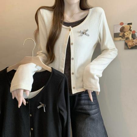 FA53828# 大码女装秋季新款设计感时尚假两件百搭针织长袖小衫 服裝批發女裝批發服飾貨源