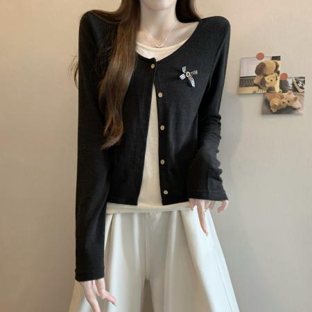 FA53828# 大码女装秋季新款设计感时尚假两件百搭针织长袖小衫 服裝批發女裝批發服飾貨源