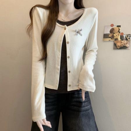 FA53828# 大码女装秋季新款设计感时尚假两件百搭针织长袖小衫 服裝批發女裝批發服飾貨源