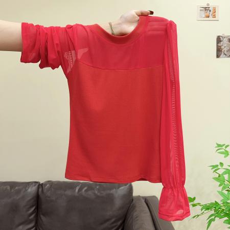 FA53830# 气质复古修身网纱T恤打底衫女秋冬新款时尚百搭女装内搭上衣 服裝批發女裝批發服飾貨源