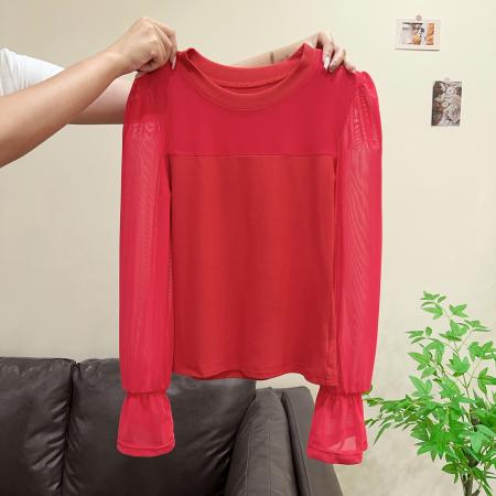 FA53830# 气质复古修身网纱T恤打底衫女秋冬新款时尚百搭女装内搭上衣 服裝批發女裝批發服飾貨源