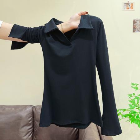 FA53831# 法式翻领辣妹正肩喇叭长袖秋冬T恤女内搭打底衫收腰显瘦上衣 服裝批發女裝批發服飾貨源