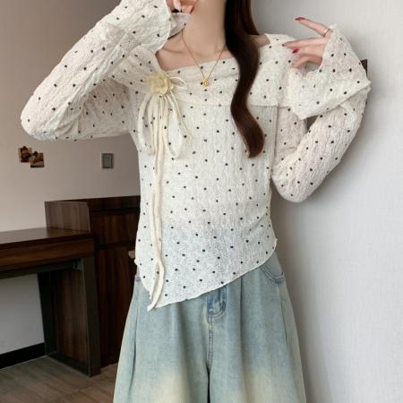 FA53835# 早初春新款美拉德不规则长袖T恤大码女装胖mm别致一字肩上衣 服裝批發女裝批發服飾貨源