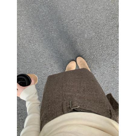 FA53838# 韩系复古高腰包臀中裙休闲通勤咖啡色毛呢西装半身裙女 服裝批發女裝批發服飾貨源