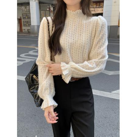 FA53839# 简约百搭木耳领打底衬衫韩系气质复古法式内搭甜美上衣 服裝批發女裝批發服飾貨源