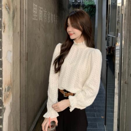 FA53839# 简约百搭木耳领打底衬衫韩系气质复古法式内搭甜美上衣 服裝批發女裝批發服飾貨源