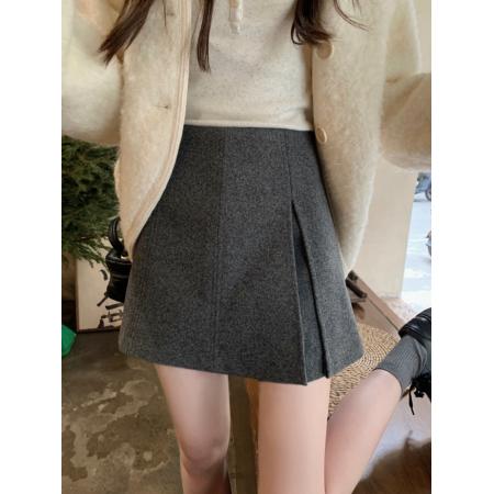 FA53842# 毛呢侧开叉半身裙裤女高腰显瘦百搭A字包臀裙防走光短裙 服裝批發女裝批發服飾貨源