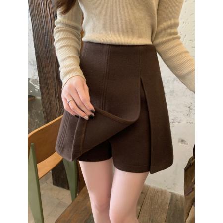 FA53842# 毛呢侧开叉半身裙裤女高腰显瘦百搭A字包臀裙防走光短裙 服裝批發女裝批發服飾貨源
