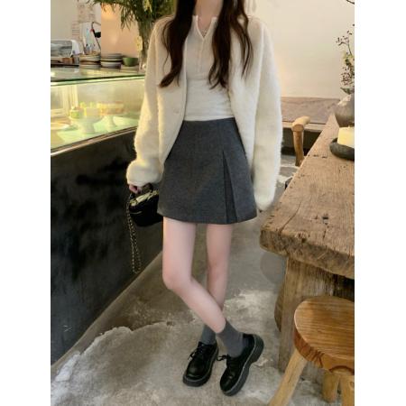 FA53842# 毛呢侧开叉半身裙裤女高腰显瘦百搭A字包臀裙防走光短裙 服裝批發女裝批發服飾貨源