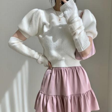 FA53845# 韩国chic泡泡袖毛衣设计感小众针织 服裝批發女裝批發服飾貨源