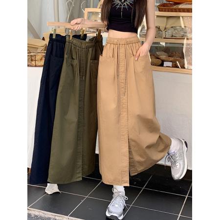 FA53846# 新款韩版设计感洗水棉中长款半身裙A字裙女 服裝批發女裝批發服飾貨源