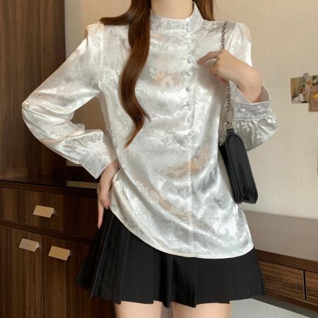 FA53854# 新款大码衬衣.穿搭长袖立领衬衣中式通勤上衣 服裝批發女裝批發服飾貨源