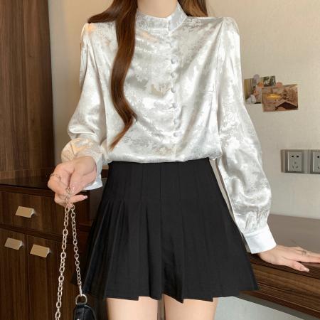 FA53854# 新款大码衬衣.穿搭长袖立领衬衣中式通勤上衣 服裝批發女裝批發服飾貨源