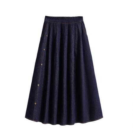 FA53863# 春新款大码松紧腰宽松牛仔半身裙胖MM显瘦时尚中长款裙 服裝批發女裝批發服飾貨源