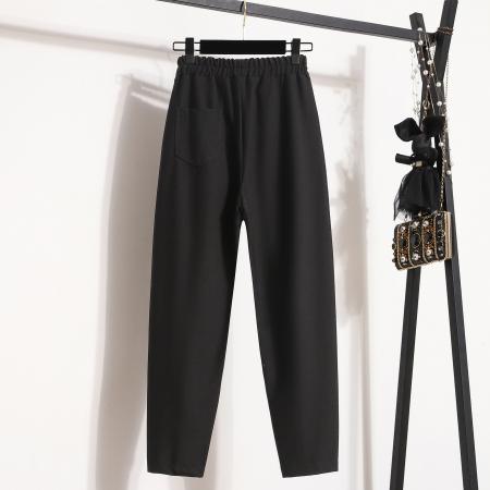 FA53864# 春款大码高腰显瘦九分女裤胖MM弹力宽松哈伦休闲百搭西裤 服裝批發女裝批發服飾貨源