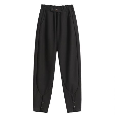 FA53864# 春款大码高腰显瘦九分女裤胖MM弹力宽松哈伦休闲百搭西裤 服裝批發女裝批發服飾貨源