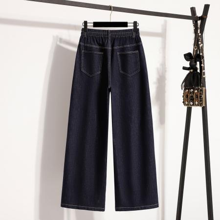 FA53865# 春新款大码阔腿牛仔长裤胖MM弹力网红直筒裤遮肚松紧腰裙裤 服裝批發女裝批發服飾貨源