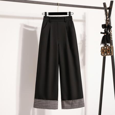 FA53866# 春新款大码弹力直筒格子西装阔腿女裤胖MM垂坠感长裤 服裝批發女裝批發服飾貨源
