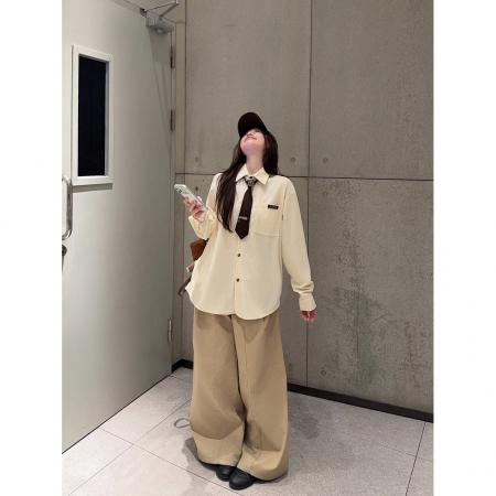 FA53867# 美式复古学院风牛油果绿长袖衬衫春季新款百搭叠穿休闲上衣 服裝批發女裝批發服飾貨源