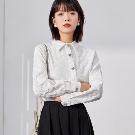 FA53870# 新款设计感法式提花长袖衬衫女白色打底衬衫 服裝批發女裝批發服飾貨源