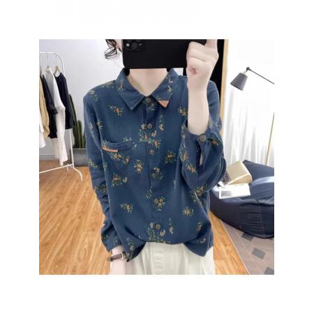 FA53871# 时尚碎花大码宽松纯棉衬衫女早春新款洋气宽松秋装长袖上衣薄 服裝批發女裝批發服飾貨源