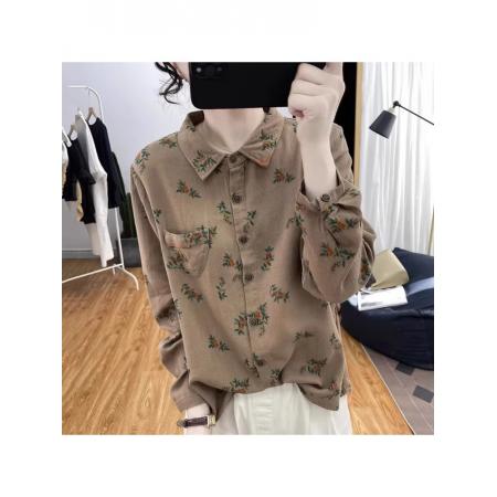 FA53871# 时尚碎花大码宽松纯棉衬衫女早春新款洋气宽松秋装长袖上衣薄 服裝批發女裝批發服飾貨源