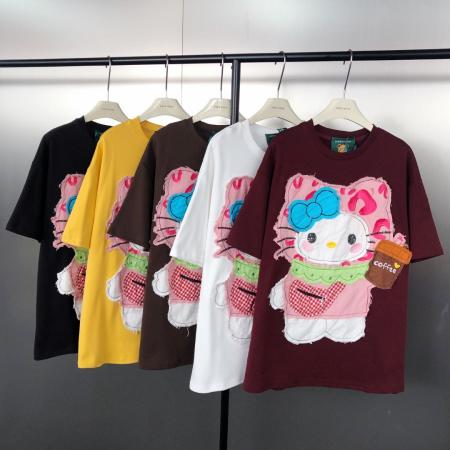 FA53882# 早春!韩版时尚重工珠片贴布秀KT猫宽松显瘦短袖T恤 服裝批發女裝批發服飾貨源