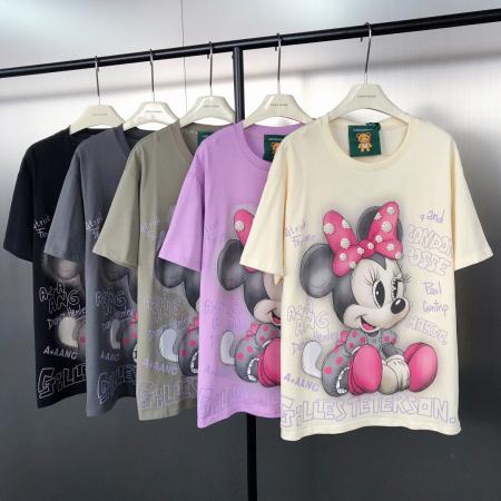 FA53898# 韩版洋气时尚卡通米妮钉珠印花圆领套头短袖T恤 服裝批發女裝批發服飾貨源