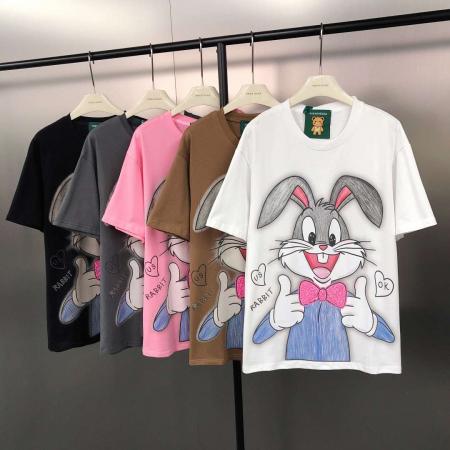 FA53902# 早春！潮牌美式休闲卡通兔八哥钉珠印花宽松短袖T恤  服裝批發女裝批發服飾貨源