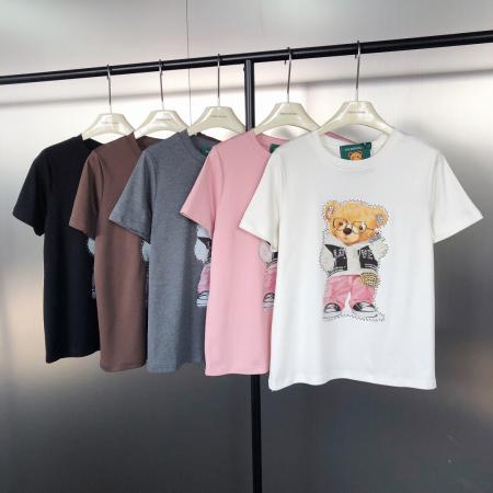 FA53905# 韩版时尚减龄重工烫钻小熊印花潮流百搭短袖T恤  服裝批發女裝批發服飾貨源