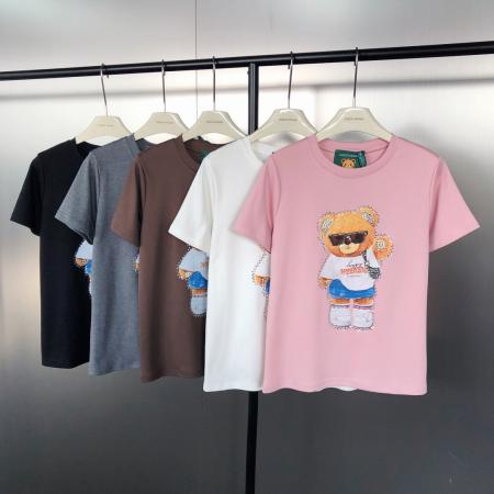 FA53909# 韩版减龄百搭卡通小熊烫钻印花圆领宽松短袖T恤  服裝批發女裝批發服飾貨源