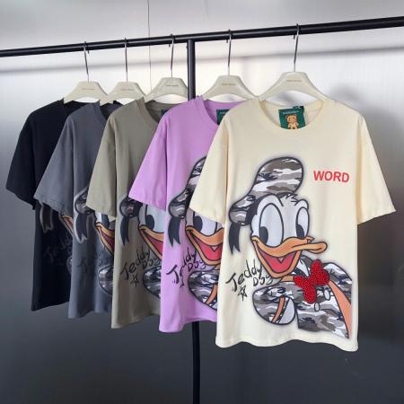 FA53911# 潮酷时尚休闲卡通唐老鸭钉珠印花宽松中长款短袖T恤  服裝批發女裝批發服飾貨源