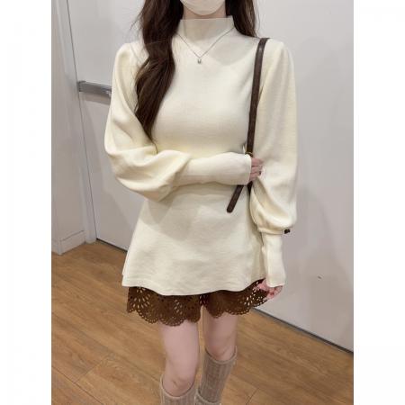 FA53919# 秋冬韩版气质半高领灯笼袖安迪绒收腰内搭针织衫女上衣 服裝批發女裝批發服飾貨源