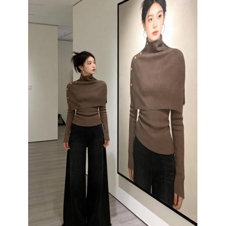 FA53924# 一叶知秋冬季气质千金姐姐风不规则披肩时尚套装 服裝批發女裝批發服飾貨源