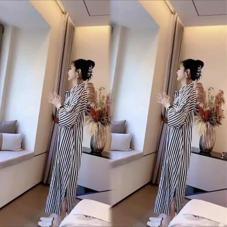 FA53930# 春季新款条纹衬衫裙中长款宽松POLO领显瘦防晒长袖连衣裙女 服裝批發女裝批發服飾貨源