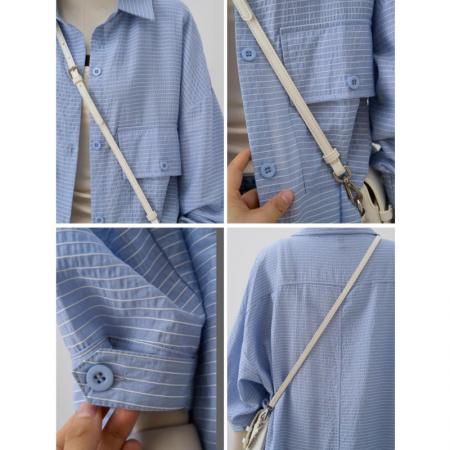 FA53931# 春季新款慵懒风肌理感空调衫中长款翻领长袖外搭条纹衬衫女 服裝批發女裝批發服飾貨源