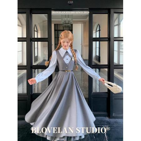 FA53940# 学院风减龄撞色衬衫假两件收腰西装连衣裙早秋時尚穿搭显瘦高腰 服裝批發女裝批發服飾貨源