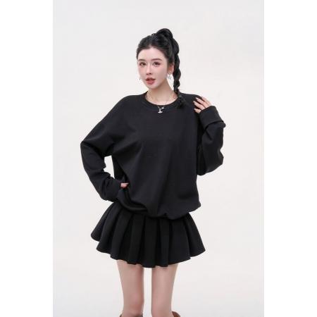 FA53942# 韩系学院风套装秋季减龄蝴蝶结设计感露背卫衣百褶半身裙两件套女 服裝批發女裝批發服飾貨源
