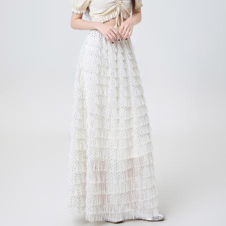 FA53943# 春夏新款波点网纱蛋糕半身裙女韩版高腰显瘦蓬蓬中长款仙女裙 服裝批發女裝批發服飾貨源