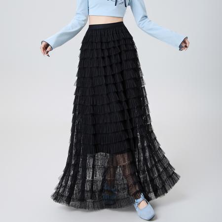 FA53943# 春夏新款波点网纱蛋糕半身裙女韩版高腰显瘦蓬蓬中长款仙女裙 服裝批發女裝批發服飾貨源