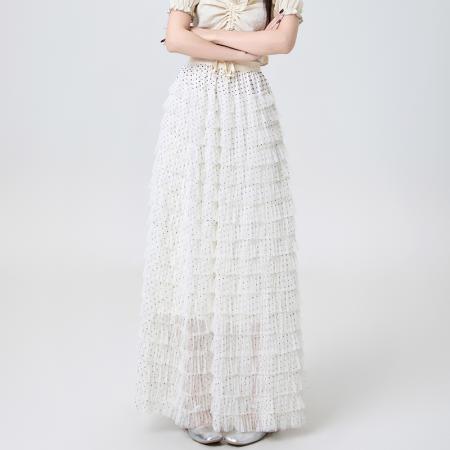 FA53943# 春夏新款波点网纱蛋糕半身裙女韩版高腰显瘦蓬蓬中长款仙女裙 服裝批發女裝批發服飾貨源