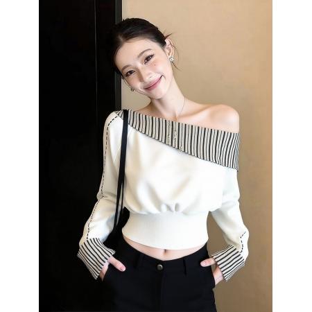 FA53956# 冬慵懒风独特别致小众不撞款松弛感百搭休闲风白色拼接卫衣女 服裝批發女裝批發服飾貨源