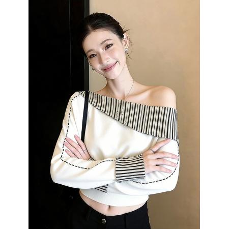 FA53956# 冬慵懒风独特别致小众不撞款松弛感百搭休闲风白色拼接卫衣女 服裝批發女裝批發服飾貨源