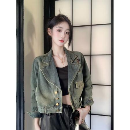 FA53957# 牛仔复古设计立领休闲秋季新款宽松时尚短款小众上衣外套夹克 服裝批發女裝批發服飾貨源